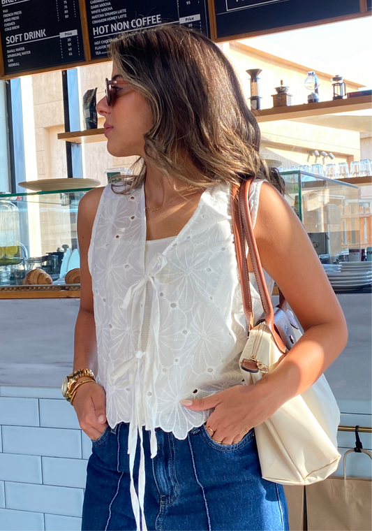 The Embroidered Vest In White